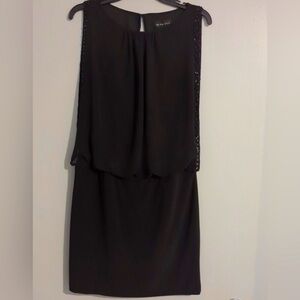 Scarlett Elegant Night Evening Cocktail Party Black Beaded Layered Slvless Dress